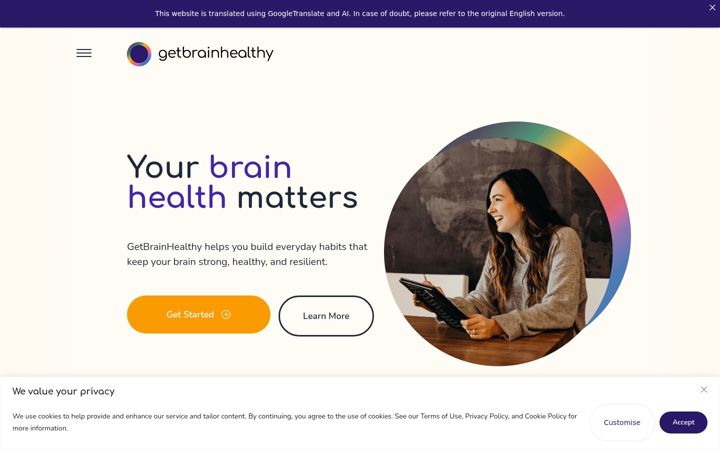 Screenshot of getbrainhealthy.org