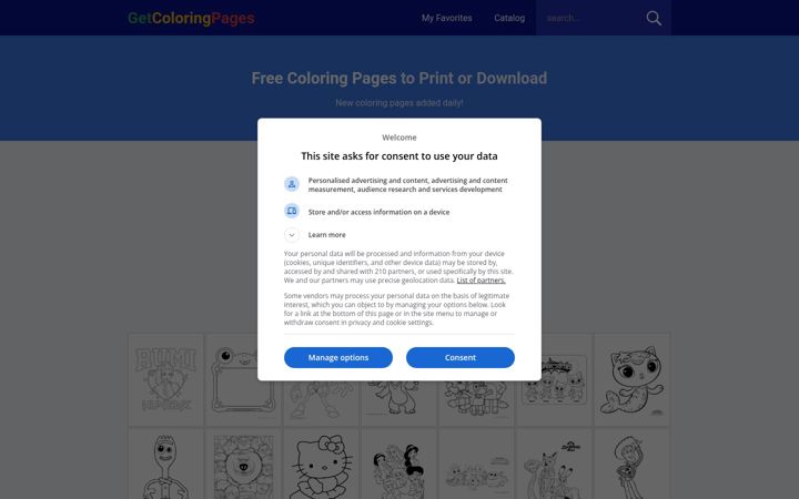 Screenshot of getcoloringpages.com