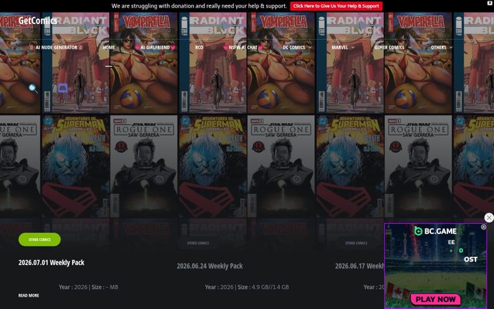 Posnetek zaslona getcomics.org
