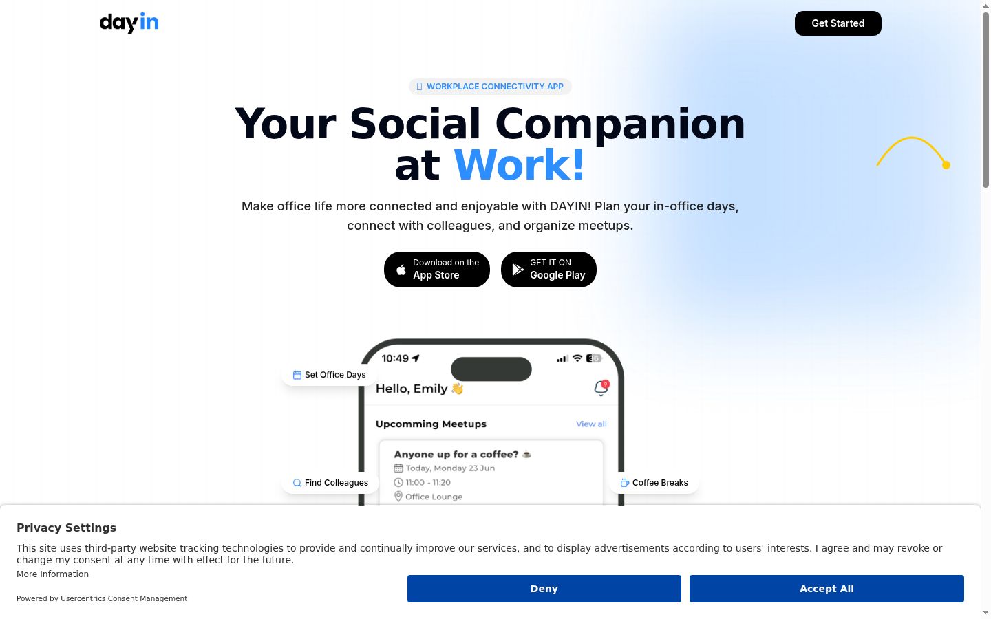 Screenshot of the consent banner shown before any interaction