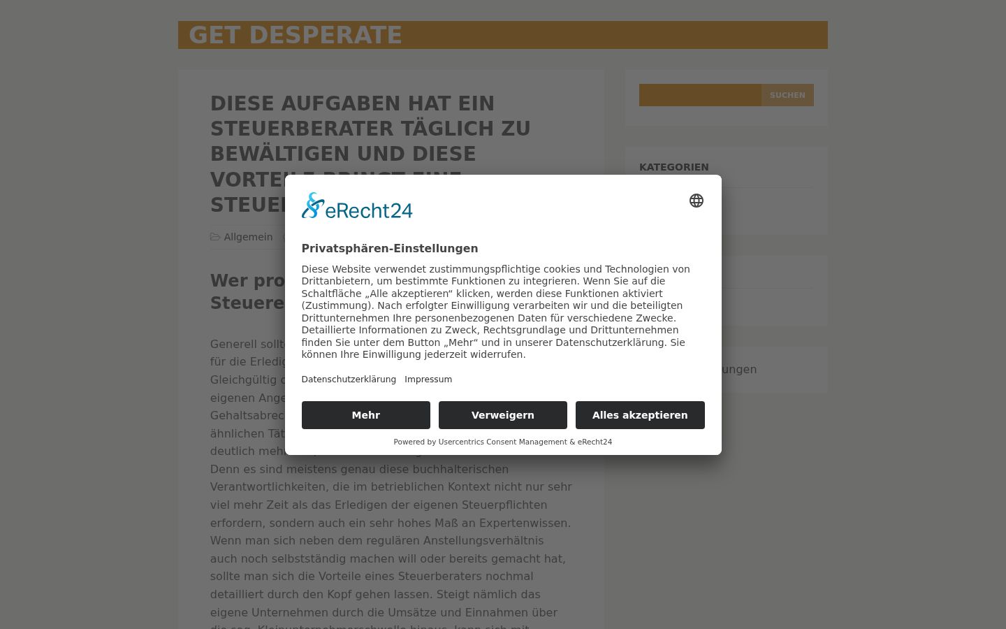 Screenshot des Einwilligungsbanners vor jeglicher Interaktion