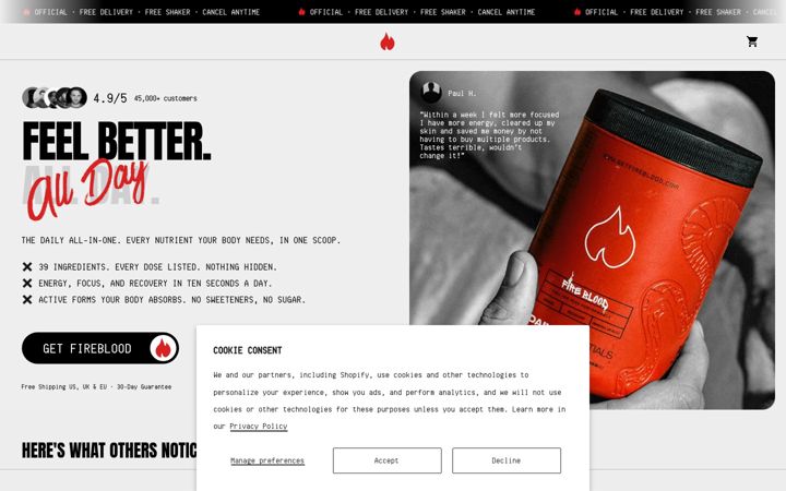 Screenshot of getfireblood.com