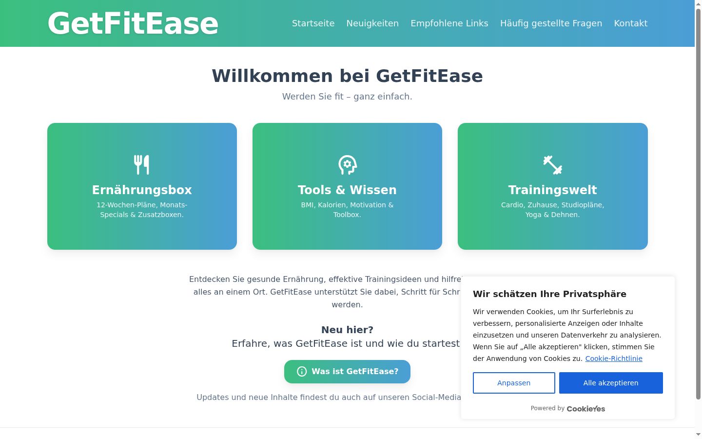 Screenshot des Einwilligungsbanners vor jeglicher Interaktion