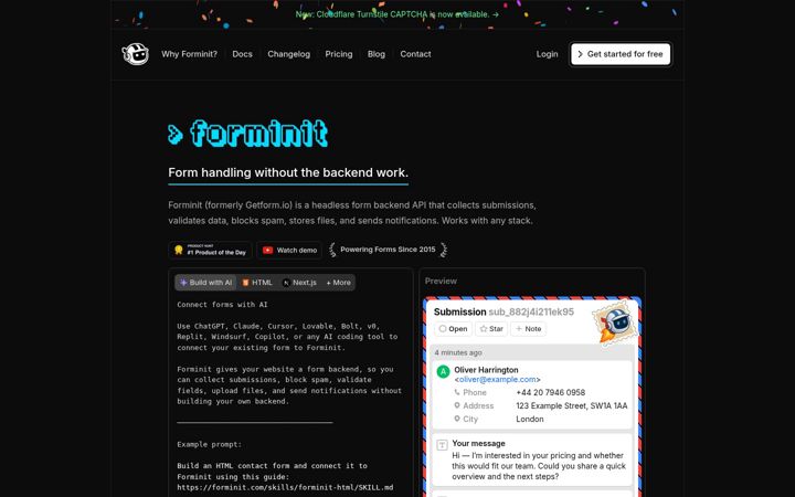 Screenshot of getform.io