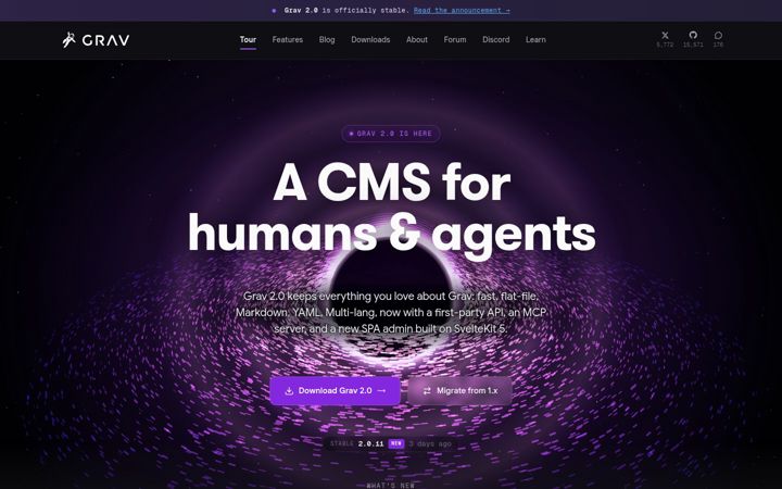 Screenshot van getgrav.org