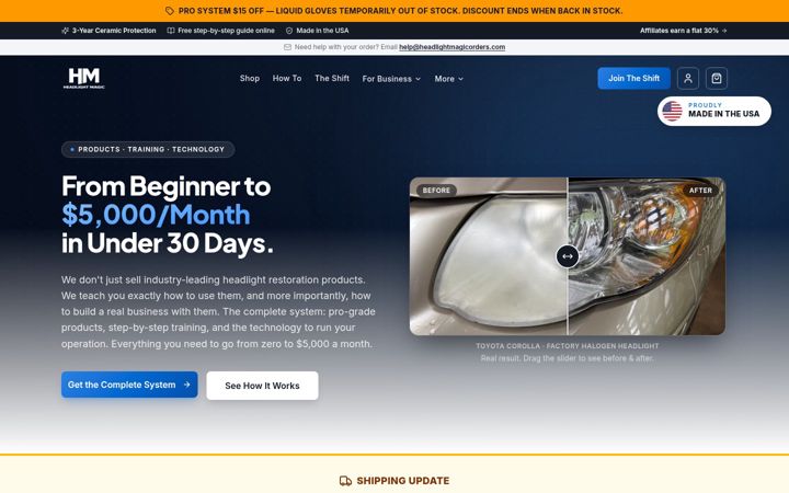 Screenshot of getheadlightmagic.com