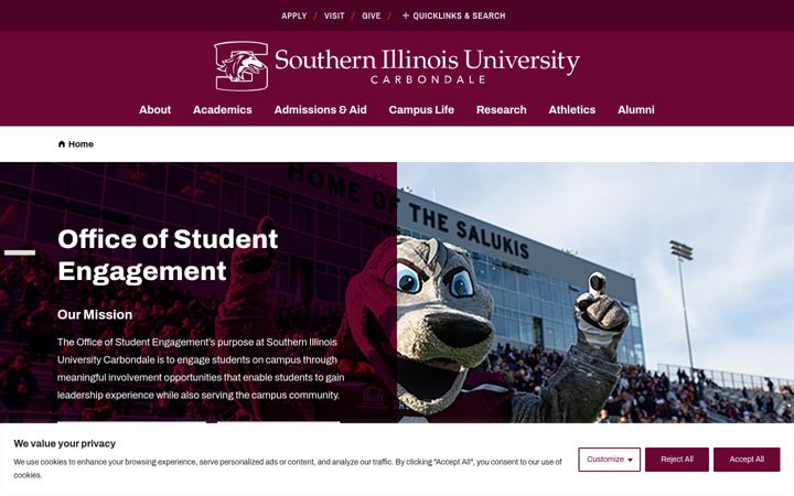 Screenshot of getinvolved.siu.edu