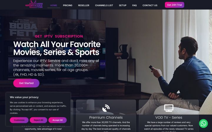 Screenshot of getiptvsubscription.com