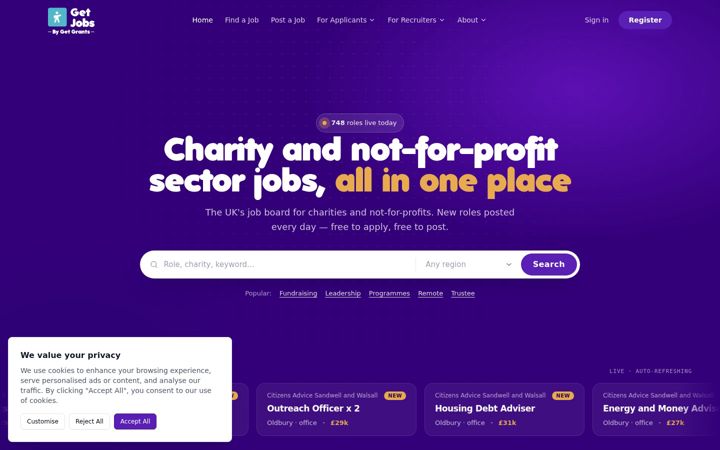 Screenshot of getjobs.org.uk