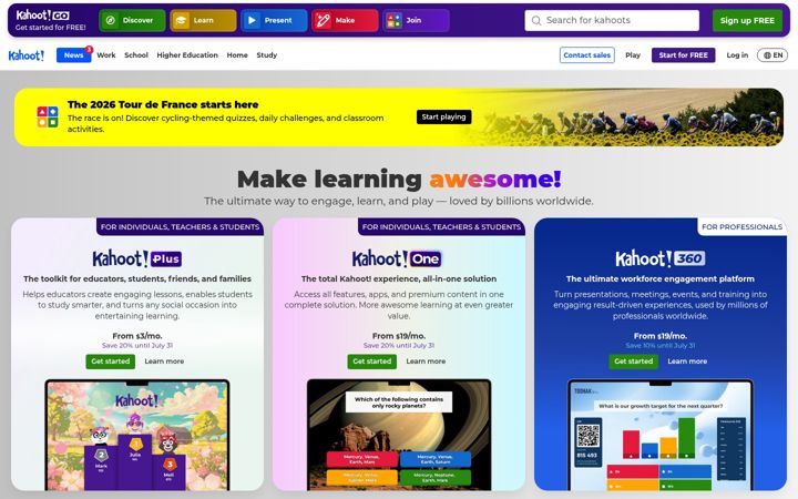 Screenshot of getkahoot.com