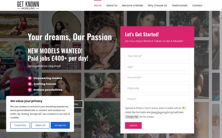 Screenshot of getknownmodelling.com