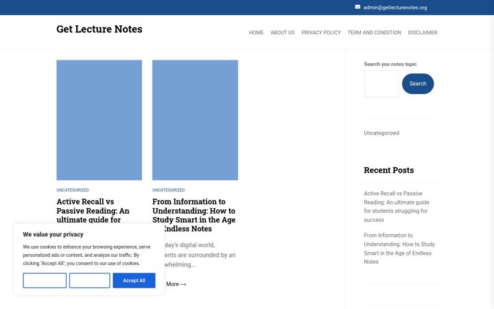 Screenshot of getlecturenotes.org