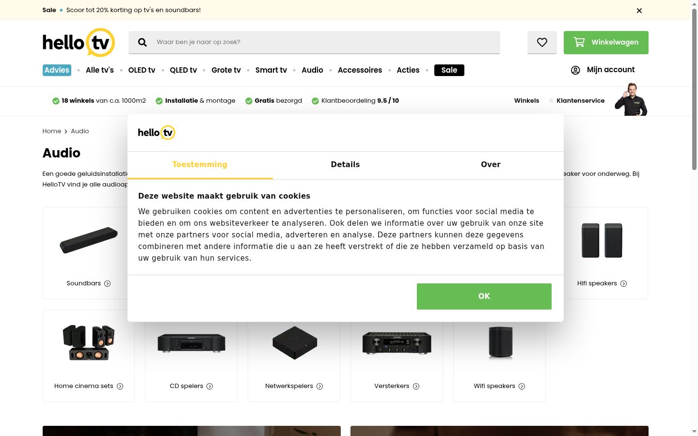 Képernyőkép a bármilyen interakció előtt megjelenő hozzájárulási bannerről
