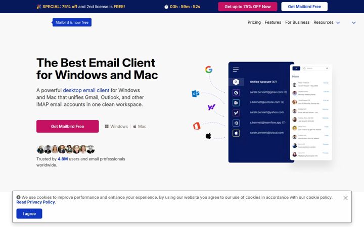 Screenshot of getmailbird.com
