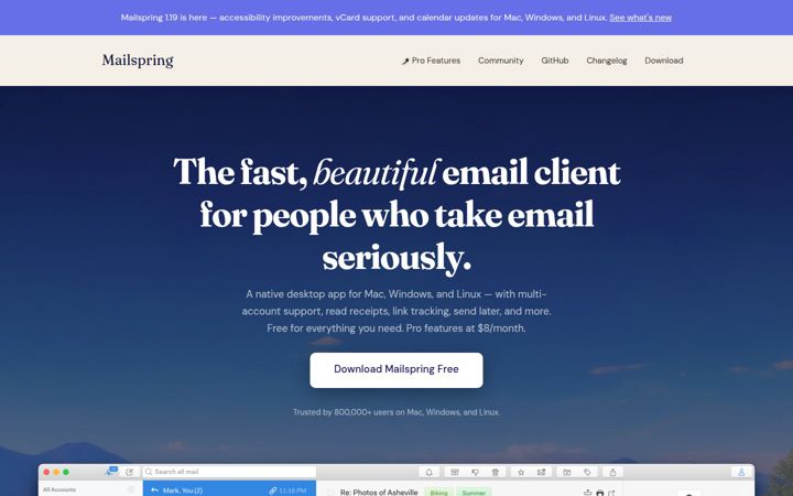Posnetek zaslona getmailspring.com