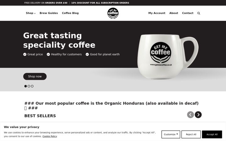 Captura de pantalla de getmecoffee.co.uk