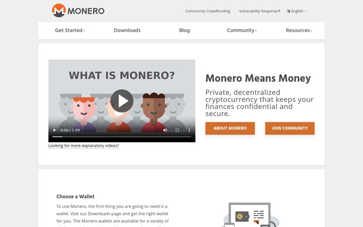 Képernyőkép: getmonero.org