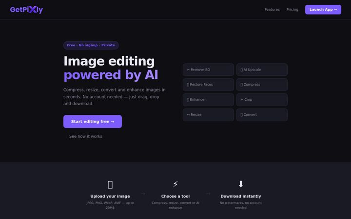 Screenshot of getpixly.com