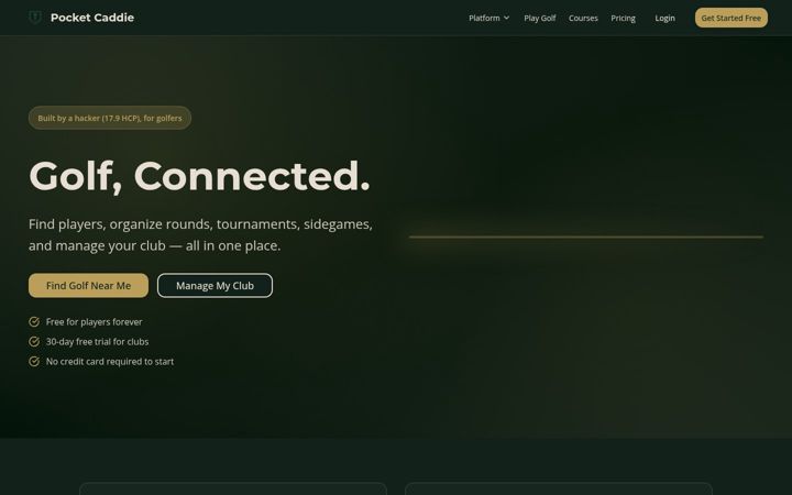 Screenshot of getpocketcaddie.com
