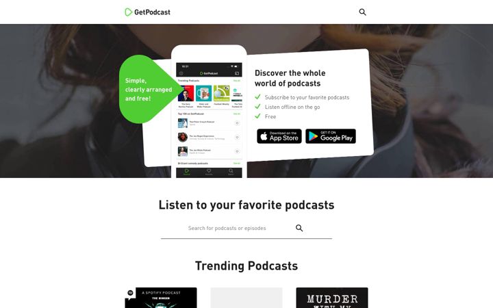 Screenshot of getpodcast.com
