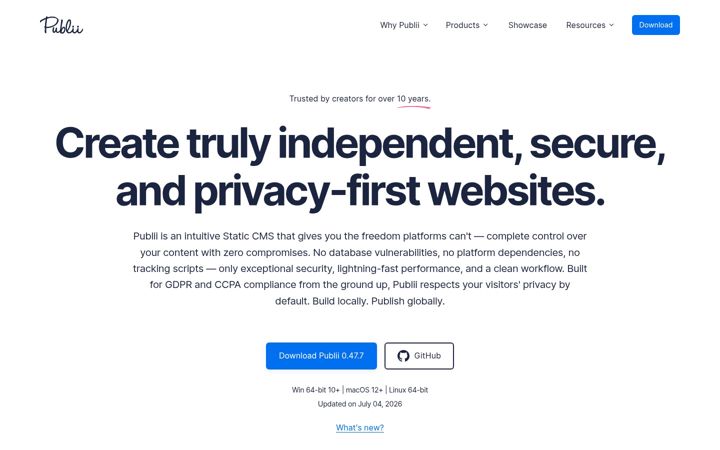 Screenshot of getpublii.com