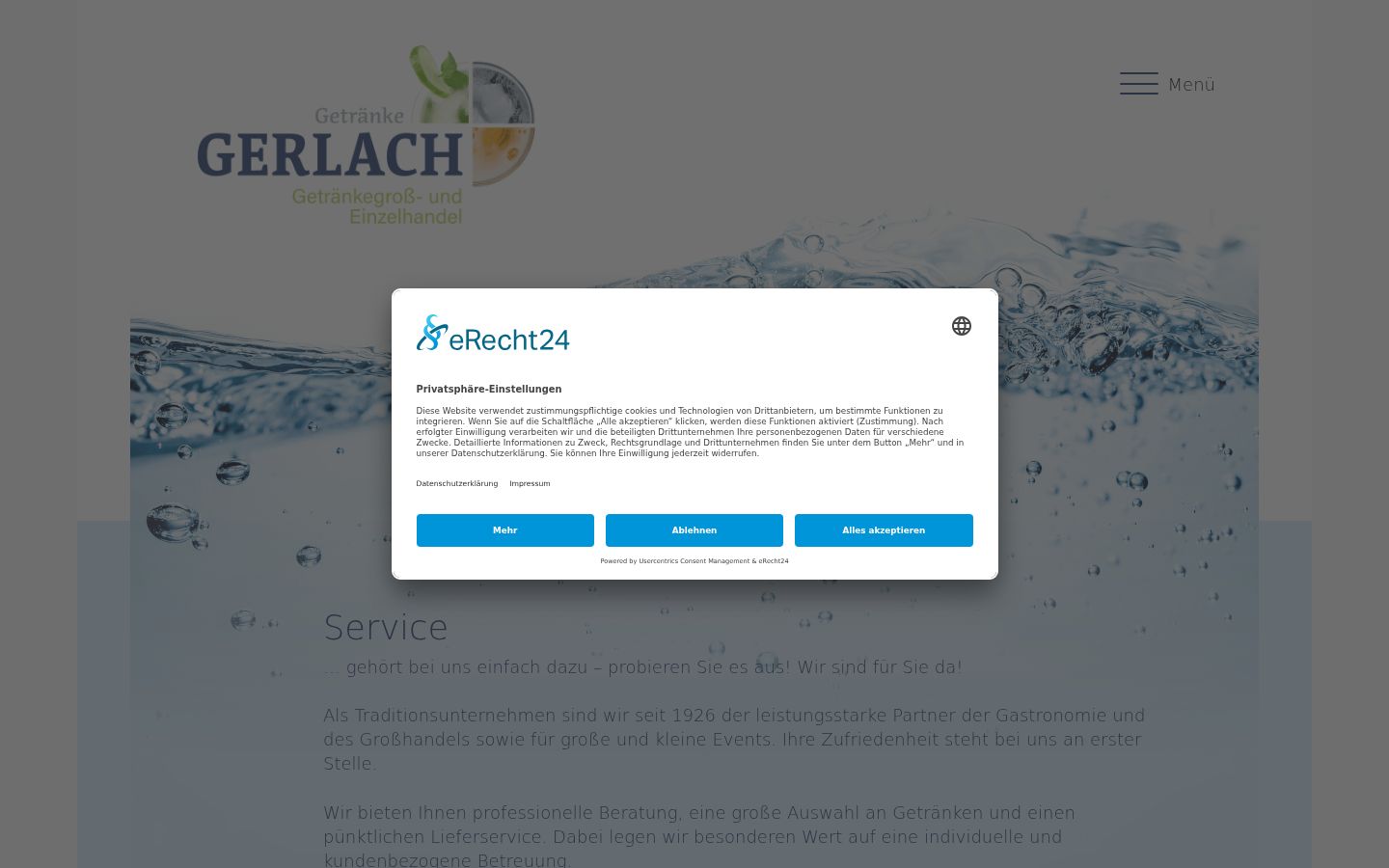 Screenshot des Einwilligungsbanners vor jeglicher Interaktion
