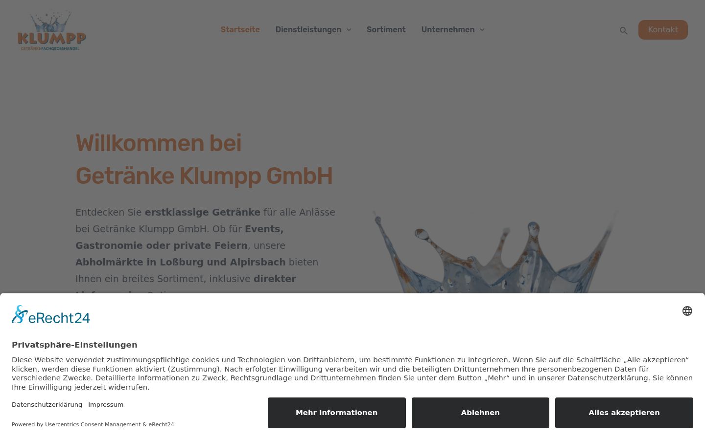 Screenshot des Einwilligungsbanners vor jeglicher Interaktion