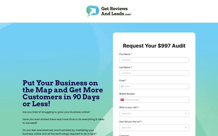 Screenshot of getreviewsandleads.com