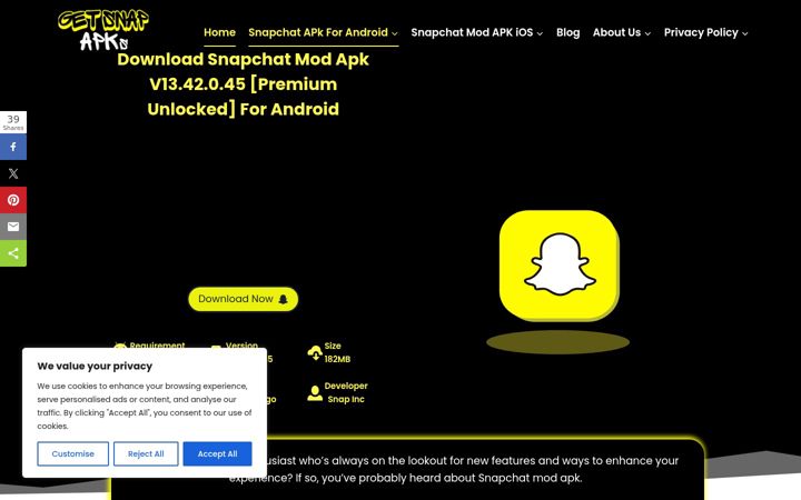 Screenshot of getsnapapks.com