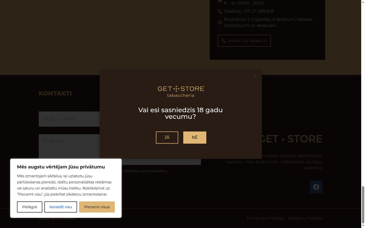 Skærmbillede af samtykkebanneret, som det blev vist før nogen interaktion