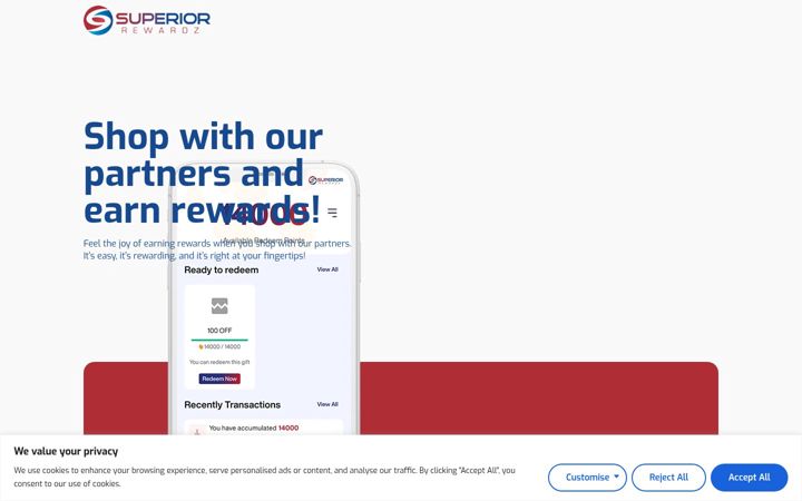 Screenshot of getsuperiorrewardz.com