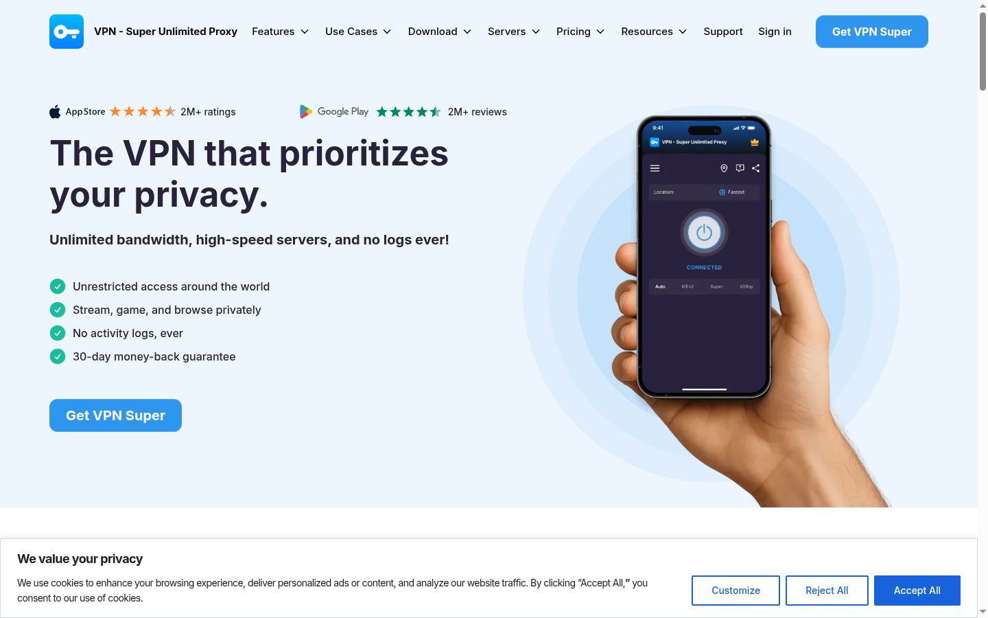Screenshot del banner di consenso mostrato prima di qualsiasi interazione