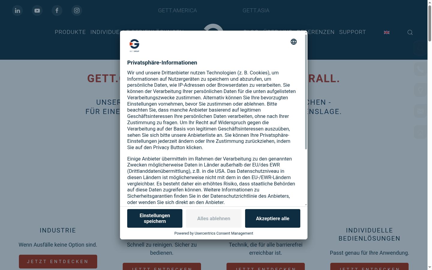 Screenshot des Einwilligungsbanners vor jeglicher Interaktion