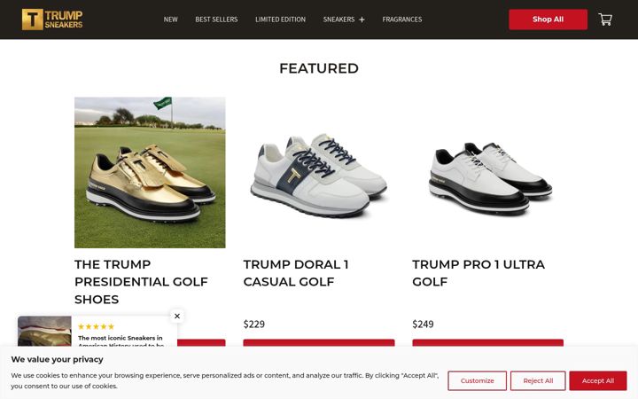 Screenshot of gettrumpsneakers.com