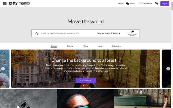 Screenshot of gettyimages.com