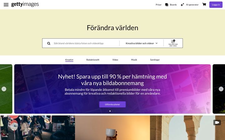 Screenshot of gettyimages.se