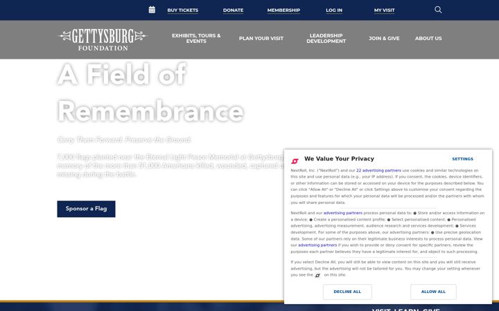 Screenshot of gettysburgfoundation.org