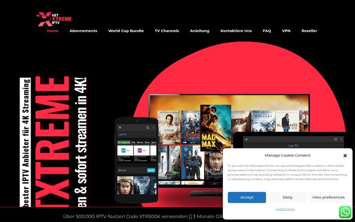 Screenshot of getxtriptv.com