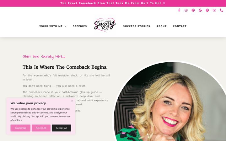 Screenshot of getyoursassyback.co.uk