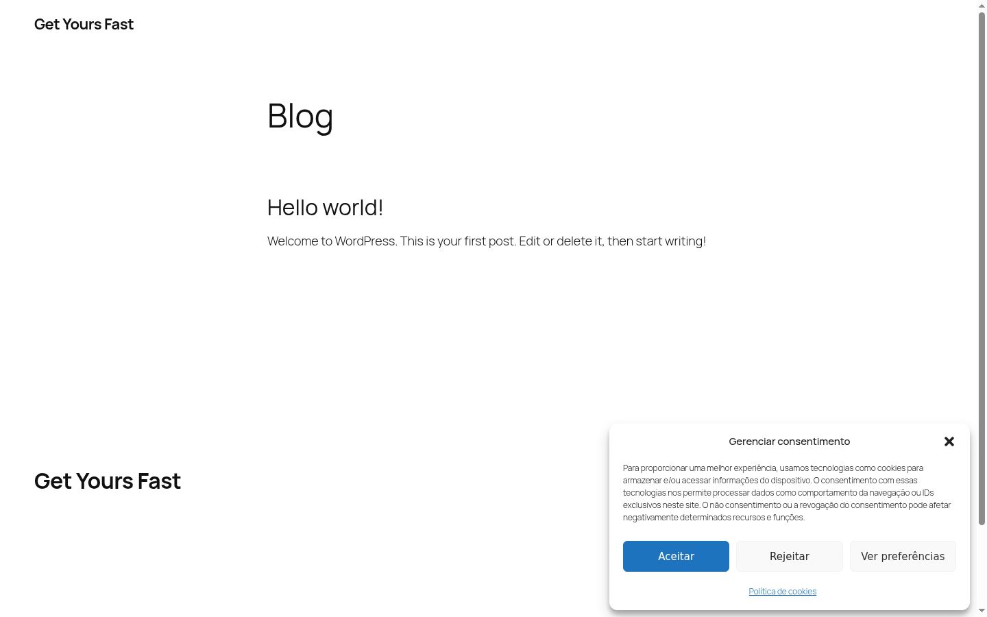 Screenshot del banner di consenso mostrato prima di qualsiasi interazione