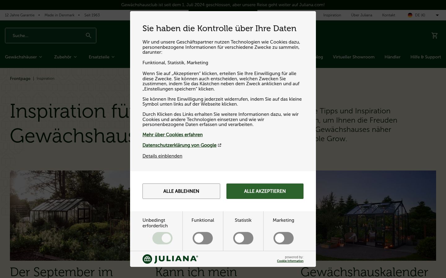 Snimka zaslona bannera za privolu prikazanog prije bilo kakve interakcije