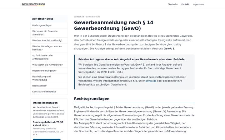 Screenshot of gewerbeanmeldung-service.de