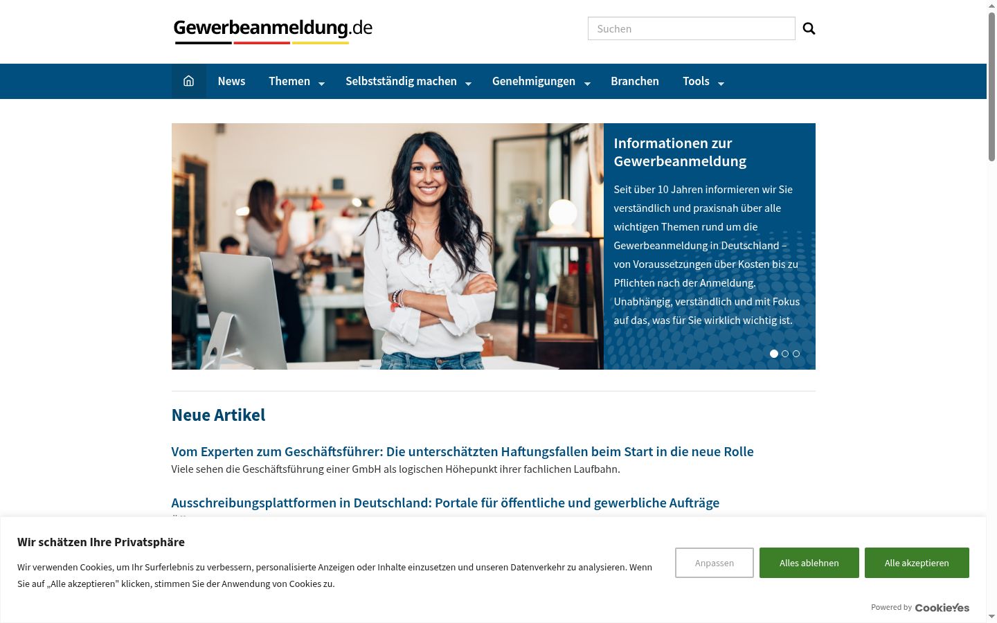 Screenshot of the consent banner shown before any interaction