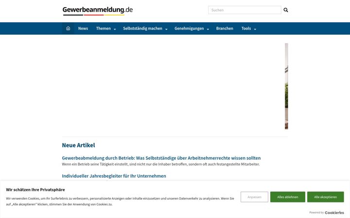 Screenshot of gewerbeanmeldung.de