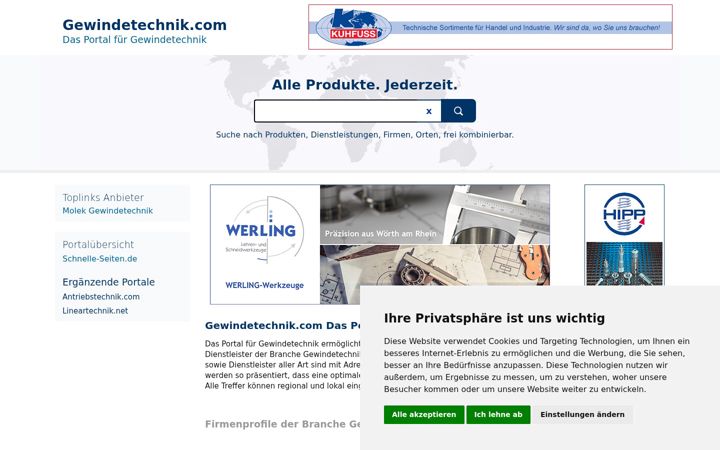 Screenshot of gewindetechnik.com