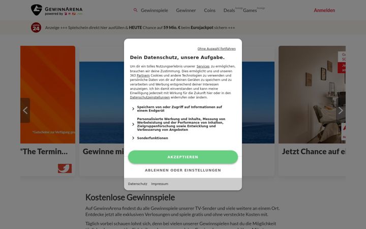 Screenshot of gewinnarena.de