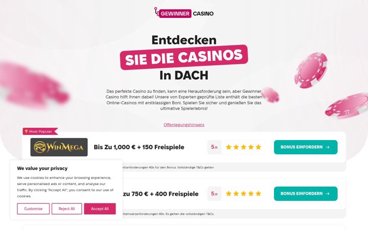 Screenshot of gewinnercasino.com