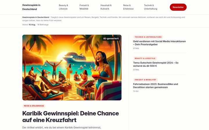 Screenshot of gewinnspiele-deutschland.de