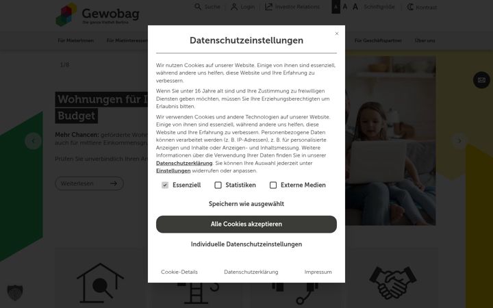 Screenshot of gewobag.de