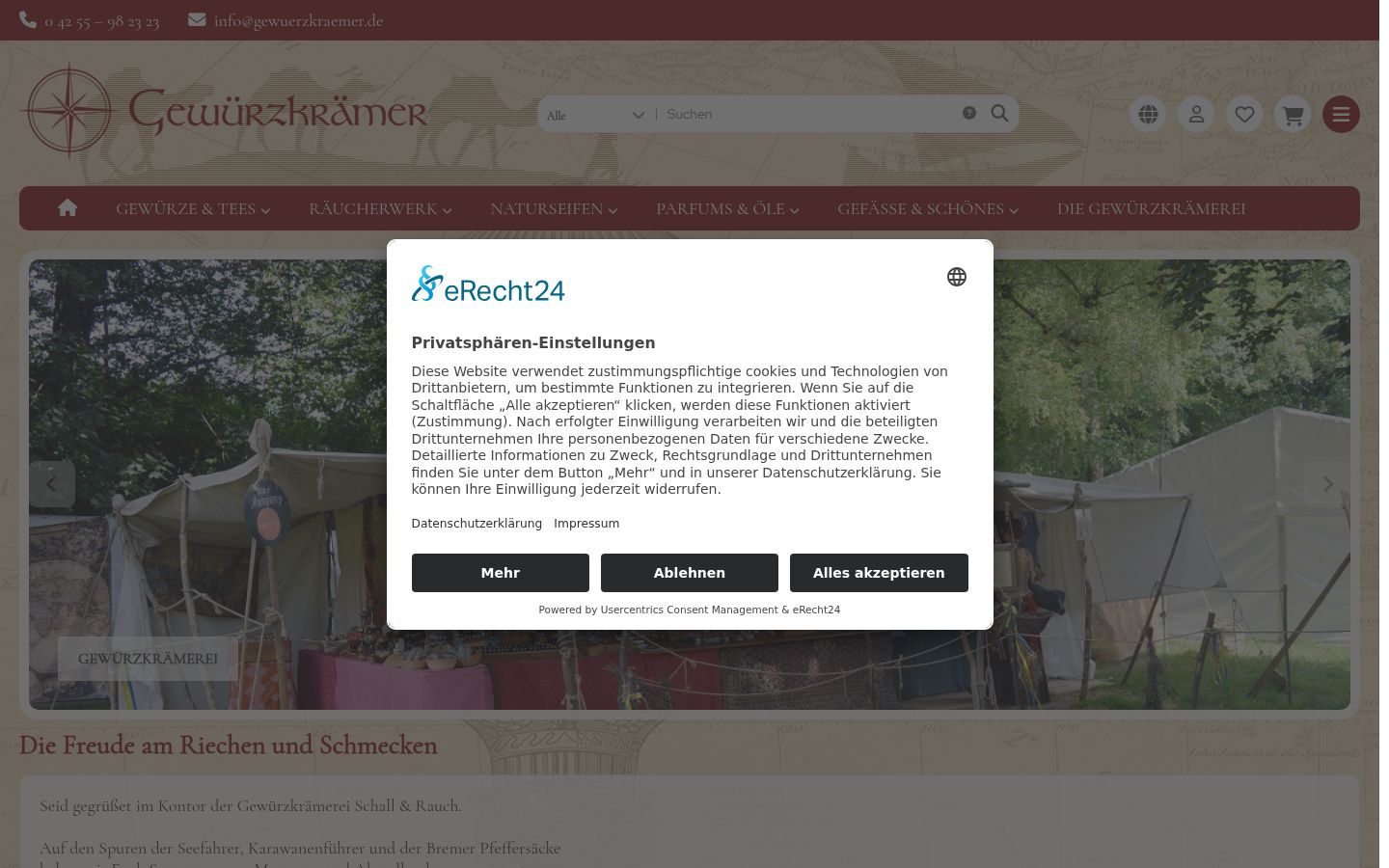 Screenshot des Einwilligungsbanners vor jeglicher Interaktion